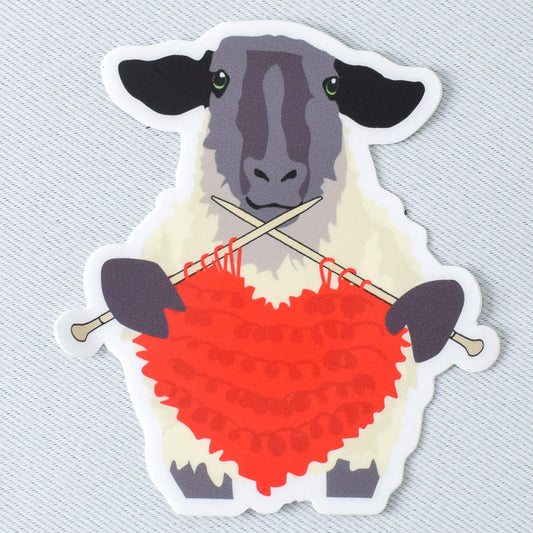 Sheep Knitting Red Heart Vinyl Sticker - Miss Babs Notions