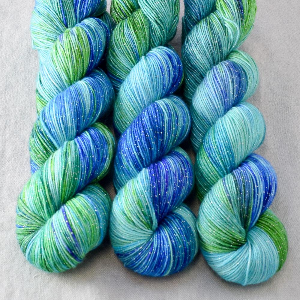Smurf and Turf - Miss Babs Estrellita fingering weight superwash merino and Lurex yarn
