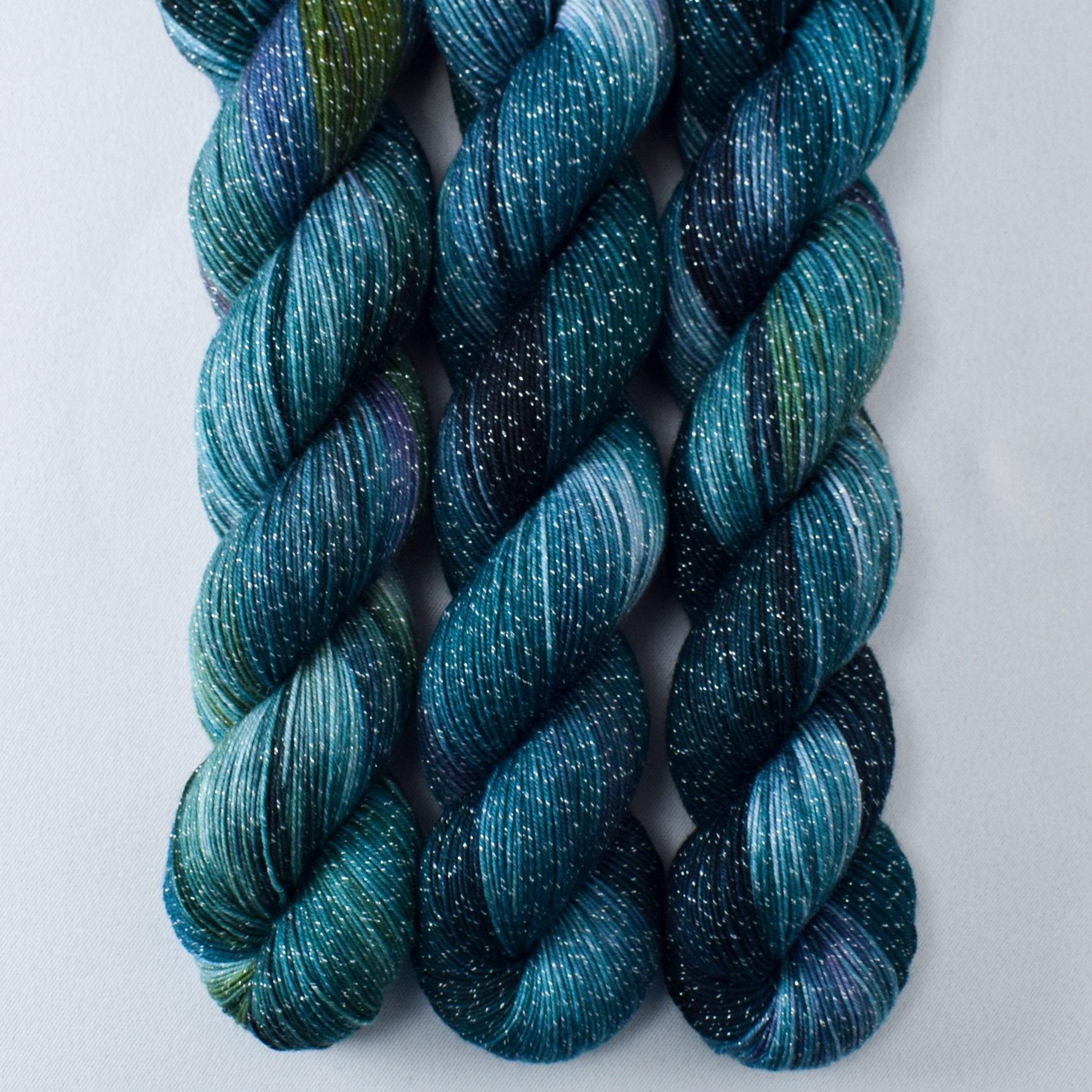 Splashy - Miss Babs Estrellita fingering weight superwash merino and Lurex yarn