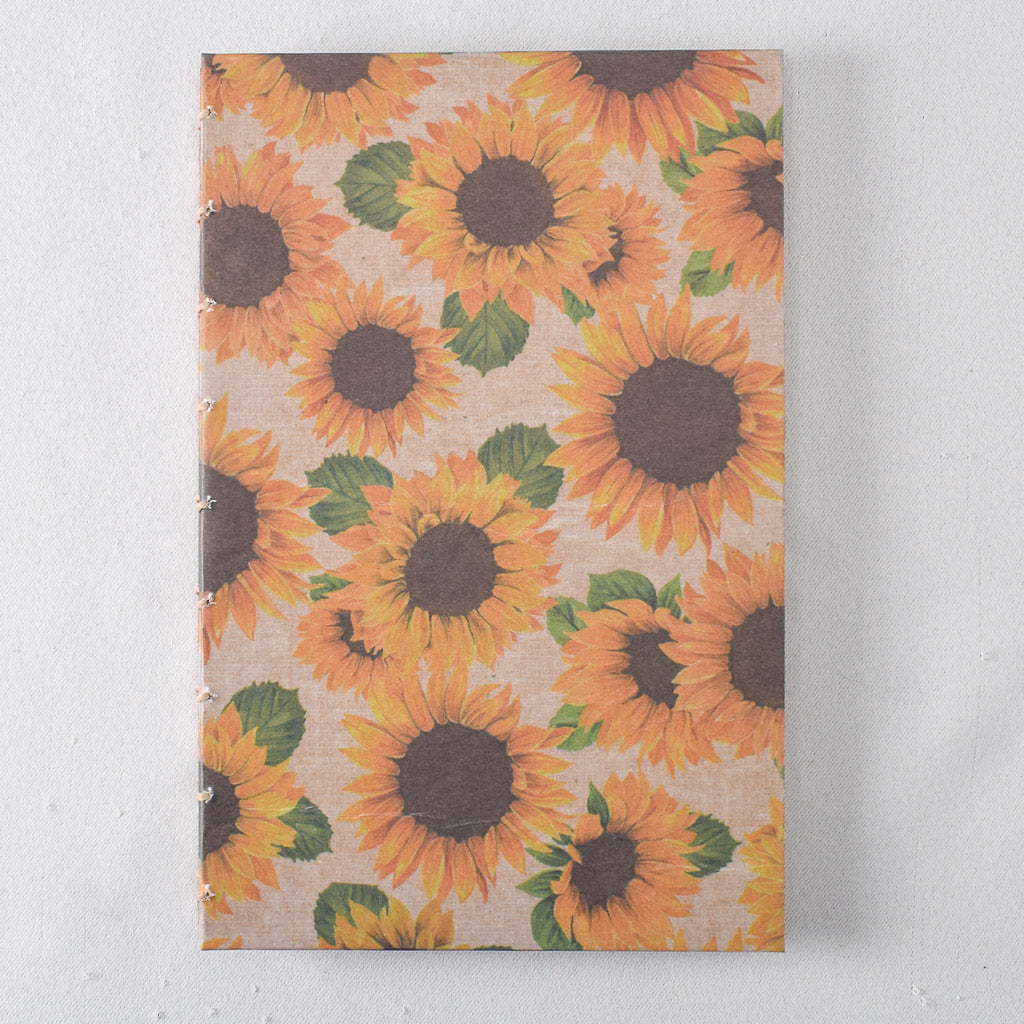 Large Handmade Journal with Sunflower Print Cover
