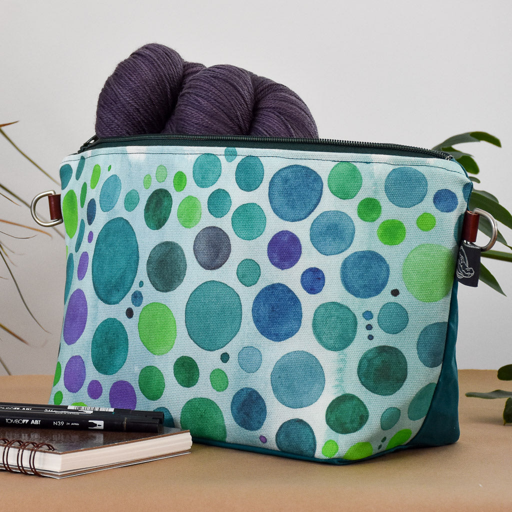 Teal with Teal Bubbles Bag No. 5 - The Large Zip Project Bag