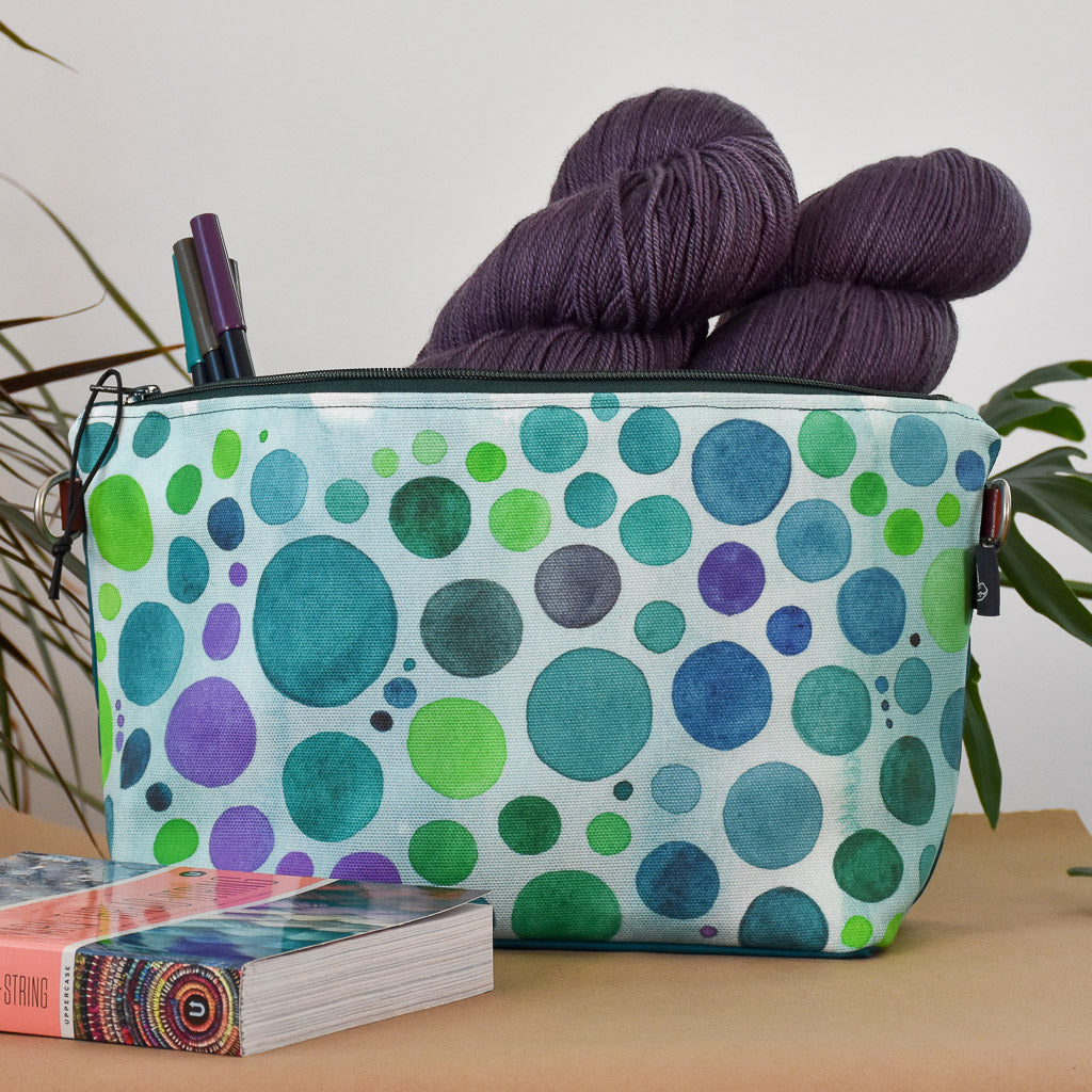 Teal with Teal Bubbles Bag No. 5 - The Large Zip Project Bag