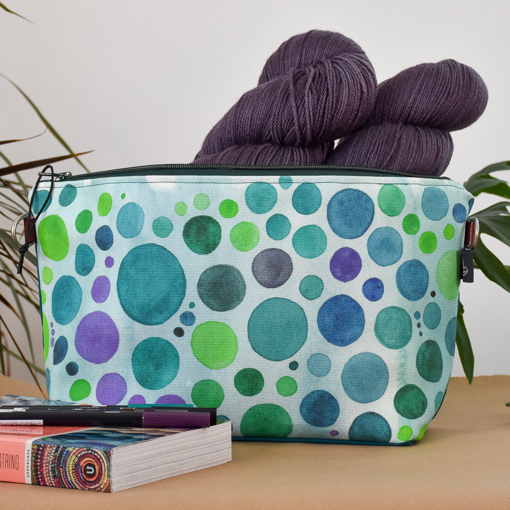 Teal with Teal Bubbles Bag No. 5 - The Large Zip Project Bag