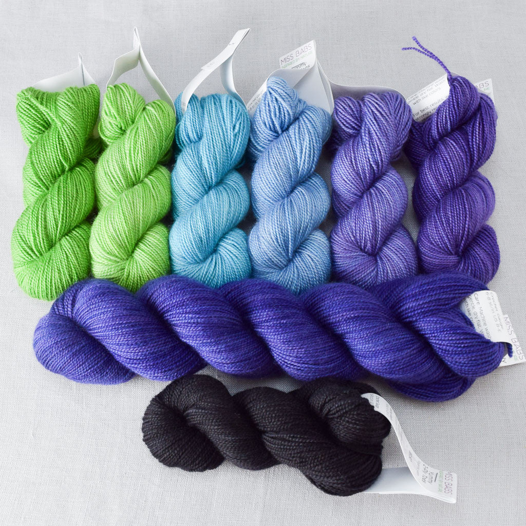 Tropical Plumage with Opaline Violet and Ebony - Night Market Shawl Set in Yummy 2-Ply