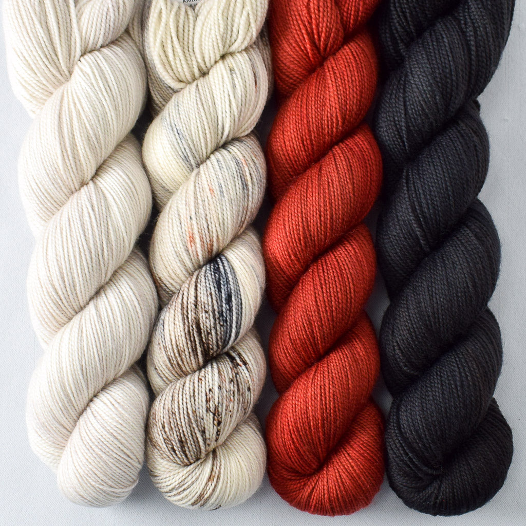 White Peppercorn, Rock Sparrow, Turkey Red, Obsidian - Miss Babs Yummy 2-Ply Quartet
